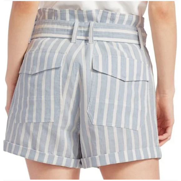 Frame Chambray and White Stripe Paperbag A-Line Linen Blend Shorts Size 6 - Picture 10 of 11